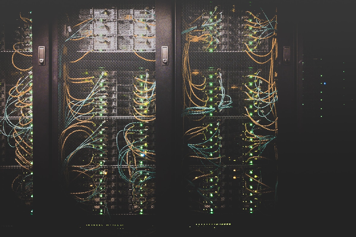 Server room with data center infrastructure